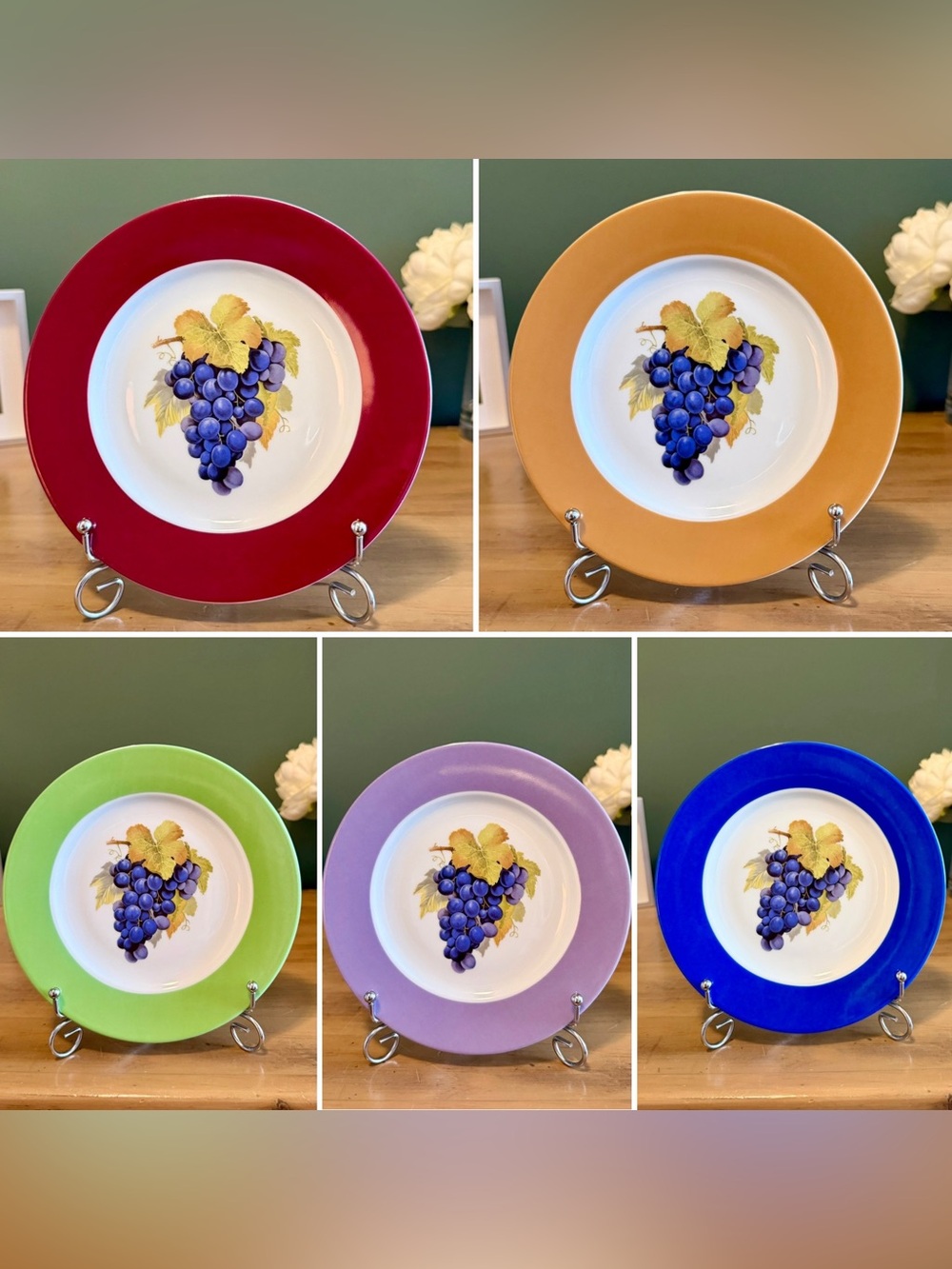 Philippe Deshoulières Limoges France Grape Dessert/Salad Plates Set of 5